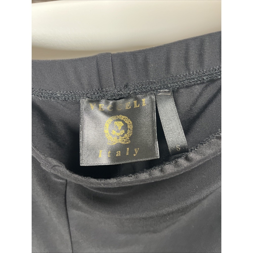 Vecceli Italy Black Sexy Stretch Pants Womens Small Vinyl‎ Sides Zipper Cuffs - Picture 5 of 10